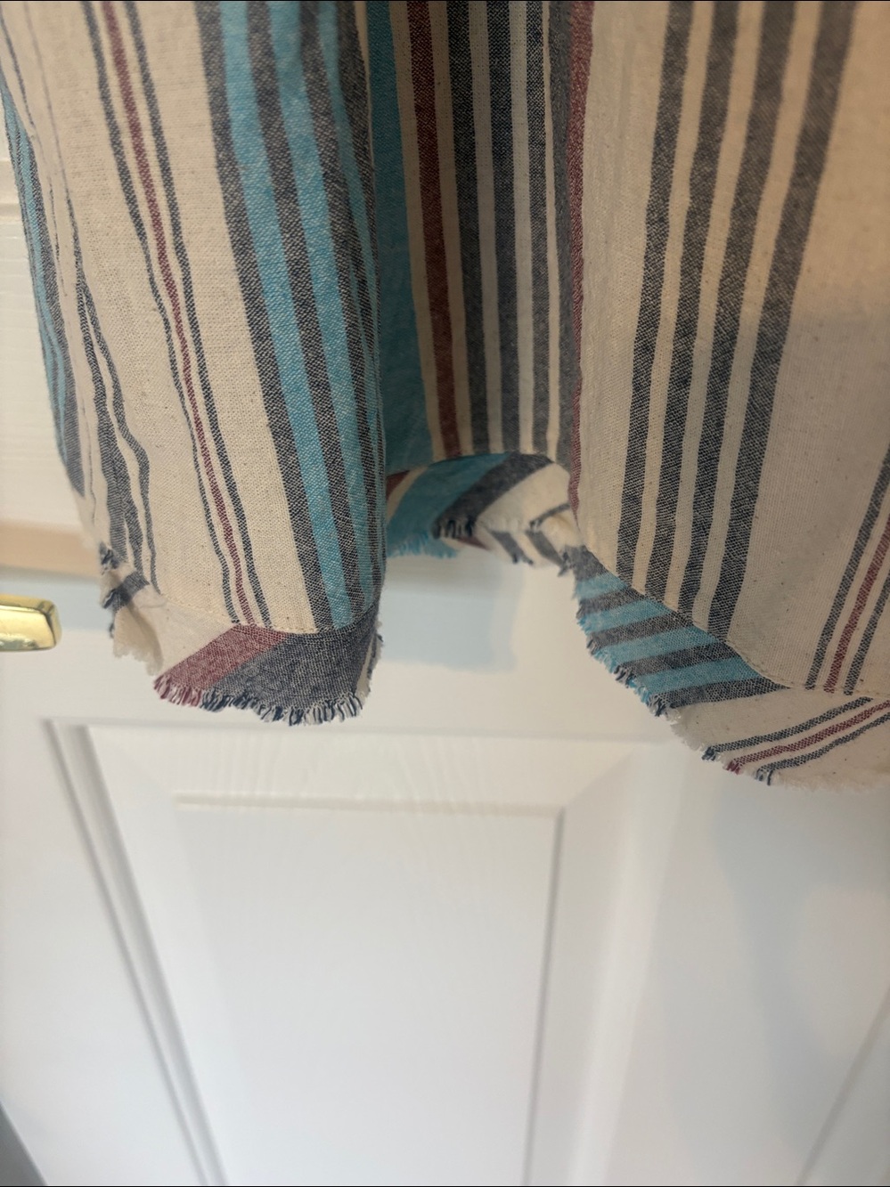 easel Striped Off-Shoulder Dress in Blue, Cream & Brown - Picture 3 of 4